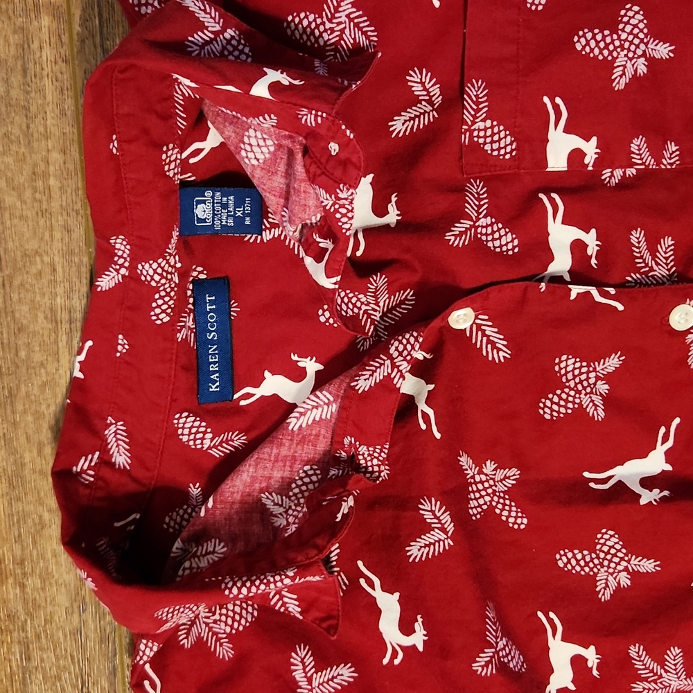 Karen Scott 100% Cotton Animal Print Holiday Shirt Top EUC Size XL